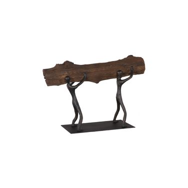 Atlas Tabletop Sculpture Log Lift with Base In Black and Natural