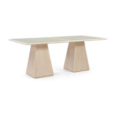 Atrium 78 Inch Glass and Cane Top with Solid Wood Base Dining Table In Natural