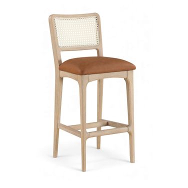 Atrium Cane Back and Vegan Leather Upholstered Bar Stool Set of 2 In Cognac