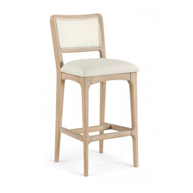 Atrium Cane Back and Vegan Leather Upholstered Bar Stool Set of 2 In Cream