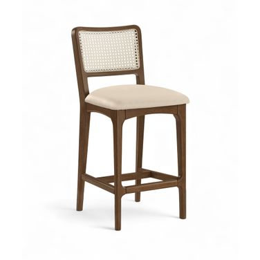 Atrium Cane Back and Vegan Leather Upholstered Seat Counter Stool Set of 2 In Beige