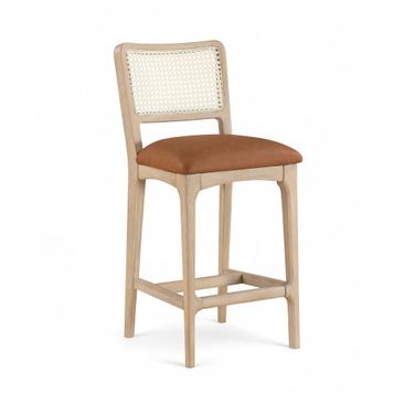 Atrium Cane Back and Vegan Leather Upholstered Seat Counter Stool Set of 2 In Cognac