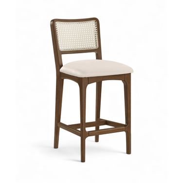 Atrium Cane Back and Vegan Leather Upholstered Seat Counter Stool Set of 2 In Cream