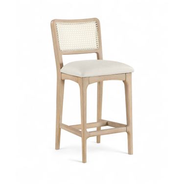 Atrium Cane Back and Vegan Leather Upholstered Seat Counter Stool Set of 2 In Cream