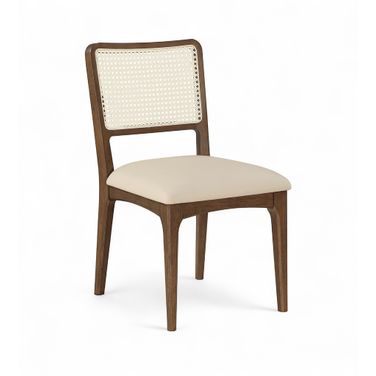 Atrium Cane Back and Vegan Leather Upholstered Seat Dining Chair Set of 2 In Beige
