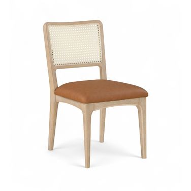 Atrium Cane Back and Vegan Leather Upholstered Seat Dining Chair Set of 2 In Cognac