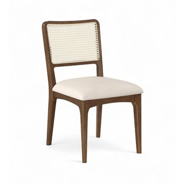 Atrium Cane Back and Vegan Leather Upholstered Seat Dining Chair Set of 2 In Cream