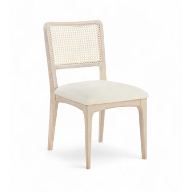 Atrium Cane Back and Vegan Leather Upholstered Seat Dining Chair Set of 2 In Cream