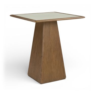 Atrium Glass and Cane Top with Solid Wood Base Bar Height Table In Brown Walnut