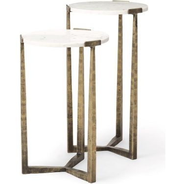 Atticus Marble And Antiqued Gold Metal Nesting Accent Tables Set of 2