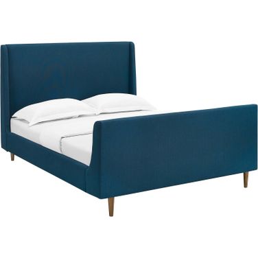 Aubree Azure Queen Upholstered Fabric Sleigh Platform Bed