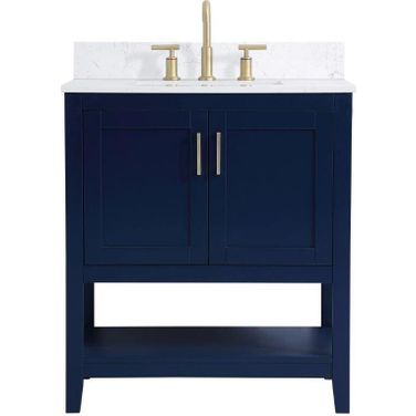 Aubrey 30 Inch Single Bathroom Vanity In Blue With Backsplash
