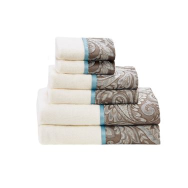 Aubrey 6 Piece Jacquard Towel Set In Blue and Brown