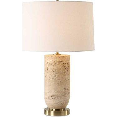 Aubrey Travertine Table Lamp In Brown and Gold