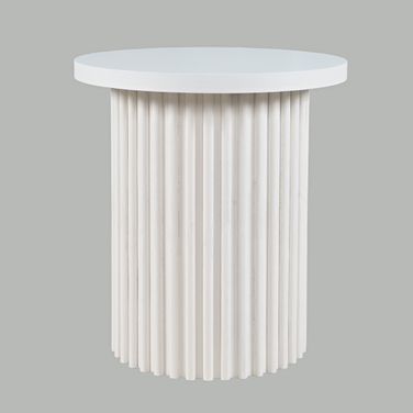 Auden 24 Inch Round Fluted Pedestal Base End Table In White