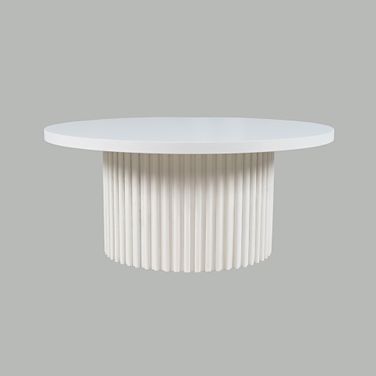 Auden 40 Inch Round Fluted Pedestal Base Coffee Table with Caster Wheels In White