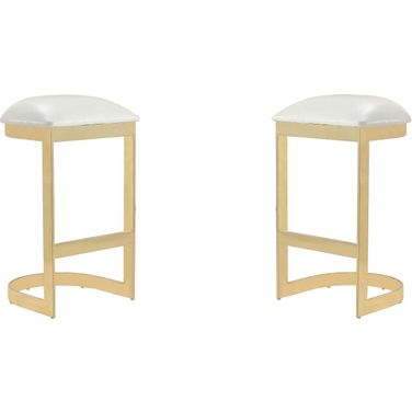 Aura Bar Stool in White and Polished Brass (Set of 2)
