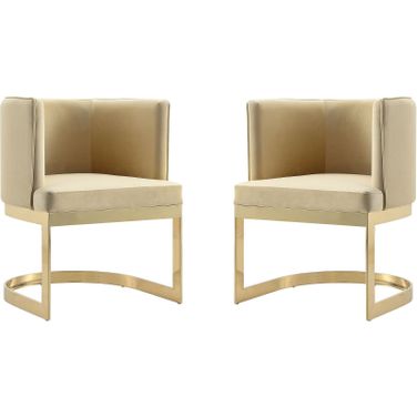 Aura Dining Chair in Sand and Polished Brass (Set of 2)