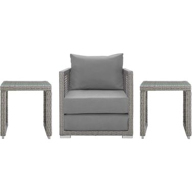 Aura Gray 3 Piece Outdoor Patio Wicker Rattan Set EEI-3597-GRY-GRY-SET