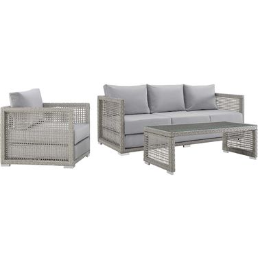 Aura Gray 3 Piece Outdoor Patio Wicker Rattan Set EEI-3599-GRY-GRY-SET