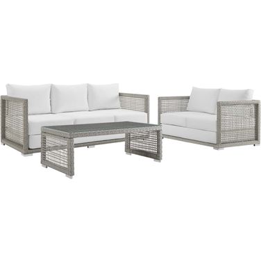 Aura Gray and White 3 Piece Outdoor Patio Wicker Rattan Set EEI-3598-GRY-WHI-SET