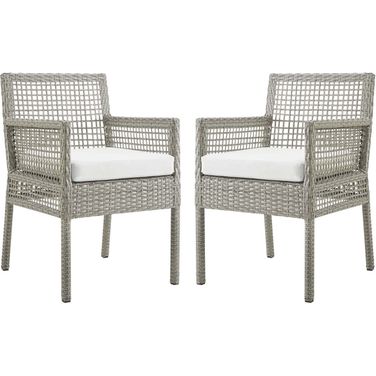 Aura Gray and White Dining Arm Chair Outdoor Patio Wicker Rattan Set of 2