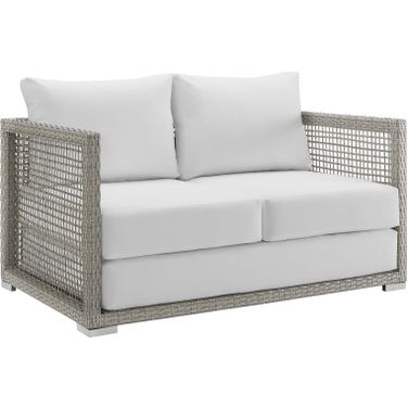 Aura Gray and White Outdoor Patio Wicker Rattan Loveseat