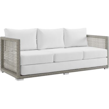 Aura Gray and White Outdoor Patio Wicker Rattan Sofa