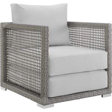 Aura Gray and White Rattan Outdoor Patio Arm Chair