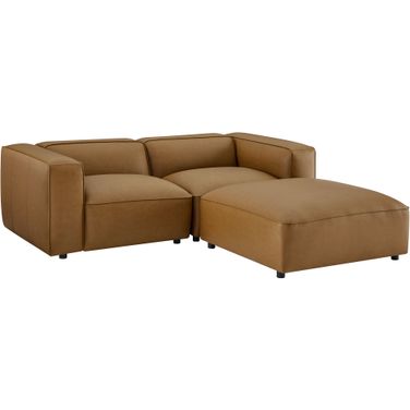 Auren 3-Piece Upholstered Vegan Leather Modular Loveseat with Ottoman In Camel