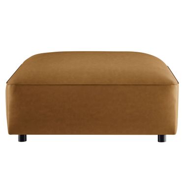 Auren Upholstered Vegan Leather Ottoman In Camel
