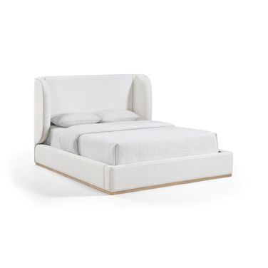 Aurin Linen Textured Fabric Upholstered Full Bed In Cream