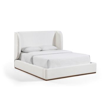 Aurin Linen Textured Fabric Upholstered Full Bed In Cream