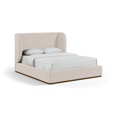 Aurin Linen Textured Fabric Upholstered King Bed In Beige