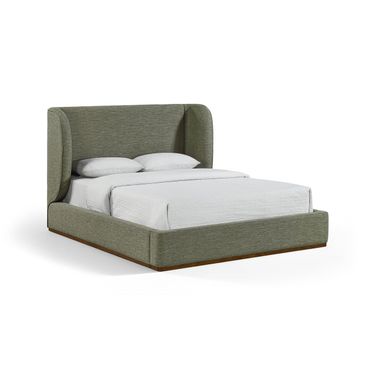 Aurin Linen Textured Fabric Upholstered King Bed In Olive Green