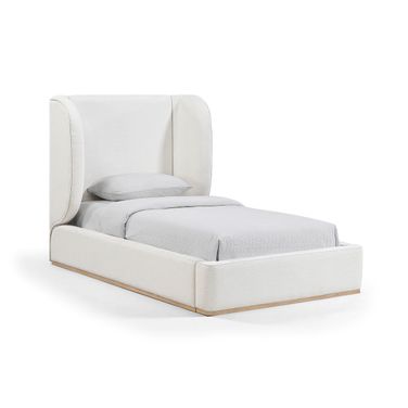 Aurin Linen Textured Fabric Upholstered Twin Bed In Cream