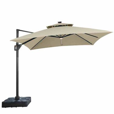 Aurora 10 Foot Square Umbrella In Double Top In LED Bulb and Control In Beige