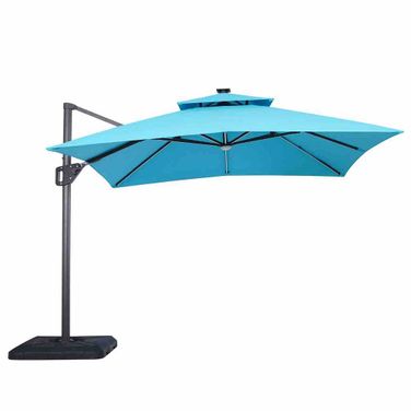Aurora 10 Foot Square Umbrella In Double Top In LED Bulb and Control In Teal