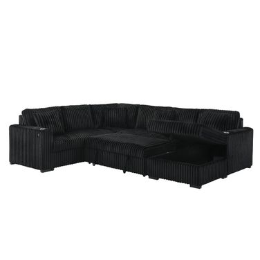 Aurora 3 Piece Upholstered Sectional with Storage Chaise in Black