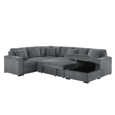 Aurora 3 Piece Upholstered Sectional with Storage Chaise in Gray