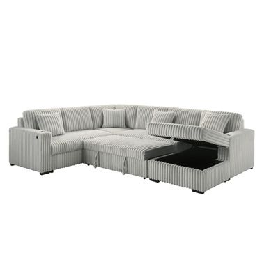 Aurora 3 Piece Upholstered Sectional with Storage Chaise in Light Gray