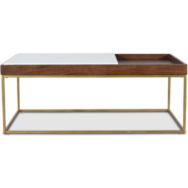 Aurora 45 Inch Coffee Table with White Marble and Mango Wood In Walnut