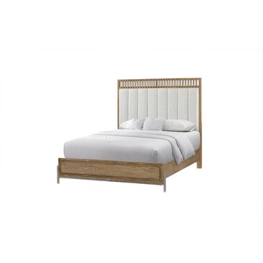 Aurora King Upholstered and Leather Panel Bed In Latte
