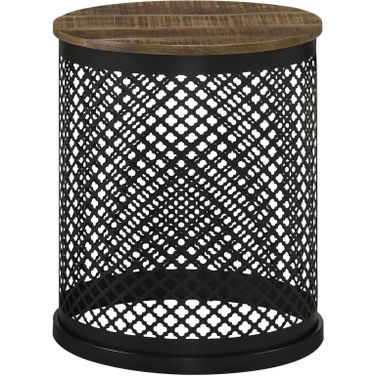 Aurora Round Accent Table with Drum Base Natural and Black