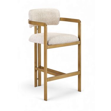 Aurum Linen Textured Fabric Upholstered Counter Stool In Beige