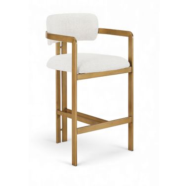 Aurum Linen Textured Fabric Upholstered Counter Stool In Cream