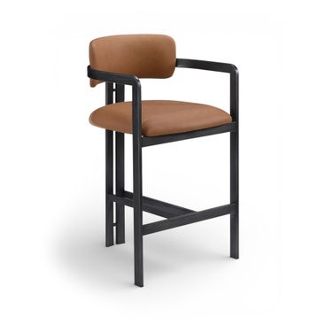Aurum Vegan Leather Upholstered Counter Stool In Cognac