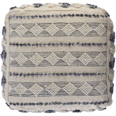 Aurya Striped Hand-Woven Wool Ottoman Pouf In Navy and Ivory