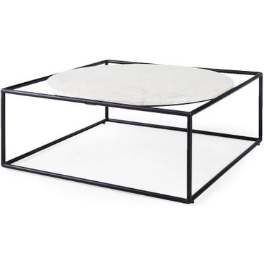 Austen Round White Marble Top With Black Metal Frame Coffee Table