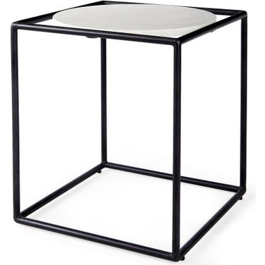 Austen Round White Marble Top With Black Metal Frame Side Table